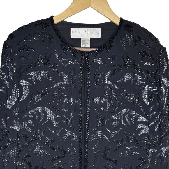 Silk Evening Jacket Cardigan Black Beaded Doncaster Women's Size 8 - Picture 3 of 8